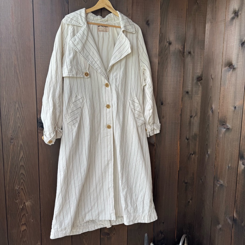 FREE PEOPLE LINEN PINSTRIPE TRENCH COAT